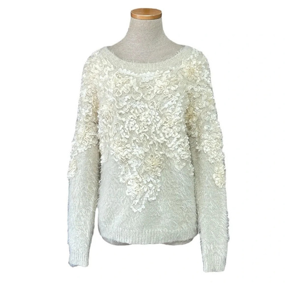 Anthropologie Moth Sweater Women's M Medium Cream Floral Shaggy Pullover - Picture 1 of 13
